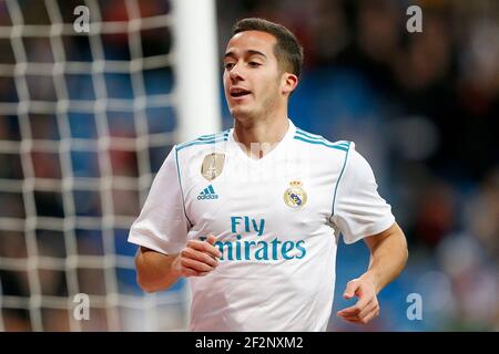 Il centrocampista spagnolo del Real Madrid Lucas Vazquez festeggia dopo aver segnato durante la Coppa di Spagna, Copa del Rey, round del 16, seconda partita di calcio tra Real Madrid e Numancia il 10 gennaio 2018 allo stadio Santiago Bernabeu di Madrid, Spagna - Foto Benjamin Cremel / DPPI Foto Stock