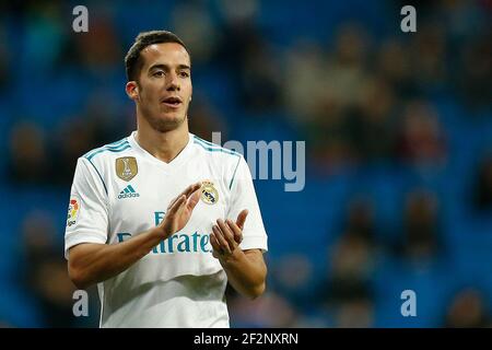 Il centrocampista spagnolo del Real Madrid Lucas Vazquez fa gesti durante la Coppa di Spagna, Copa del Rey, round del 16, seconda partita di calcio tra Real Madrid e Numancia il 10 gennaio 2018 allo stadio Santiago Bernabeu di Madrid, Spagna - Foto Benjamin Cremel / DPPI Foto Stock