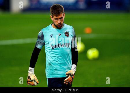 12-03-2021: Voetbal: Levante UD v Valencia CF: Valencia VALENCIA, SPAGNA - MARZO 12: Portiere Aitor Fdez di Levante UD durante la Liga match betwe Foto Stock