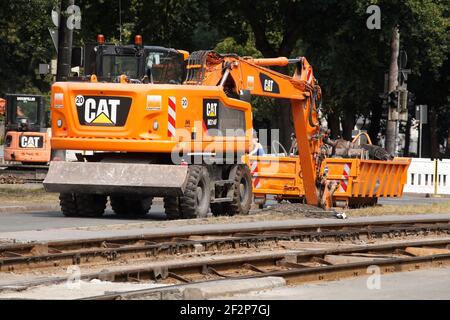 Lavori di costruzione di strade, lavori di costruzione di binari, rotaie, Brema, Germania, Europa Foto Stock