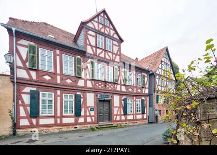 Ex Regelein stampa casa, vista casa, centro storico, città vecchia, Büdingen, Assia, Germania, Europa Foto Stock