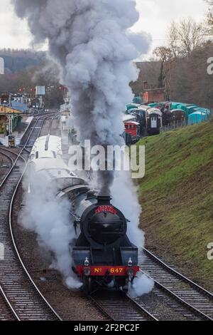 Inghilterra, Sussex est, la ferrovia Bluebell, treno a vapore speciale Santa Foto Stock