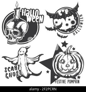 Insieme di vettori di disegni di etichette di Halloween Illustrazione Vettoriale