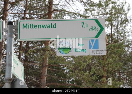 Winterstimmung bei Mittenwald, Deutschland, Bayern, Oberbayern, Isartal, Foto Stock