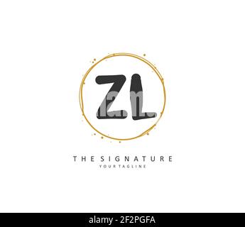 Scritta a mano e logo della firma della lettera iniziale ZL. Un logo iniziale di calligrafia concettuale con elemento modello. Illustrazione Vettoriale