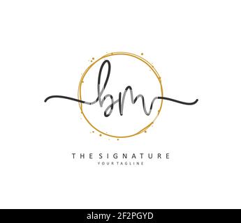 B M BM scrittura iniziale della lettera e logo della firma. Un logo iniziale di calligrafia concettuale con elemento modello. Illustrazione Vettoriale