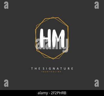 H M HM scrittura a mano della lettera iniziale e logo della firma. Un logo iniziale di calligrafia concettuale con elemento modello. Illustrazione Vettoriale