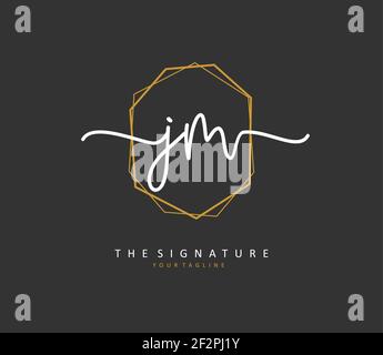 J M JM scrittura a mano della lettera iniziale e logo della firma. Un logo iniziale di calligrafia concettuale con elemento modello. Illustrazione Vettoriale