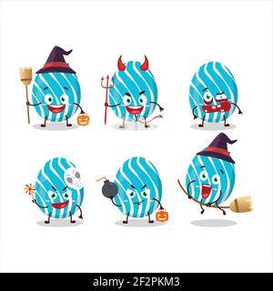 Emoticon di espressione di Halloween con carattere cartoon di uovo di pasqua ciano. Illustrazione vettoriale Illustrazione Vettoriale