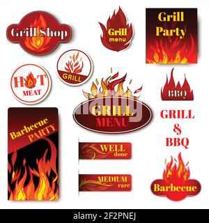 Etichette promozionali a prezzo caldo Fire Flame carta sconto vendita e tag illustrazione vettoriale isolata Illustrazione Vettoriale