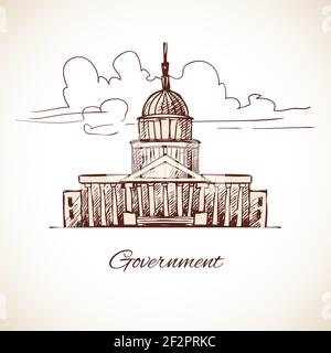 Edificio politico di legge governativa con skyline in vettore di colore marrone illustrazione Illustrazione Vettoriale