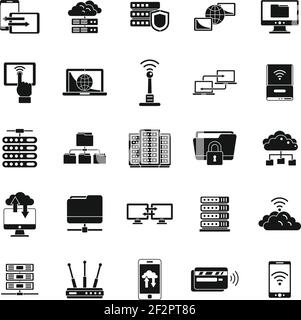 Set di icone di accesso remoto, stile semplice Illustrazione Vettoriale