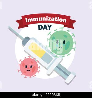 Manifesto della vaccinazione della giornata di immunizzazione, vettore sanitario di illustrazione del virus Illustrazione Vettoriale