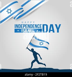 felice giorno di indipendenza israele. uomo che corre con bandiera di israele. illustrazione vettoriale Illustrazione Vettoriale