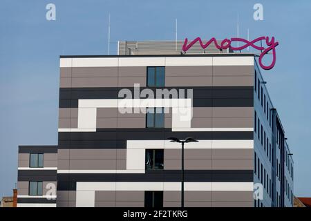 Moxy Hotel am Ostbahnhof, Friedrichshain, Berlino Foto Stock