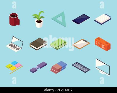 icone degli accessori dei materiali di consumo per ufficio Illustrazione Vettoriale