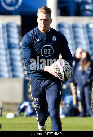 Guinness sei Nazioni Rugby: Durante il, Regno Unito. 13 marzo 2021. Team run al BT Murrayfield Stadium, Edimburgo, Scozia, Regno Unito. Credit: Ian Rutherford/Alamy Live News Foto Stock