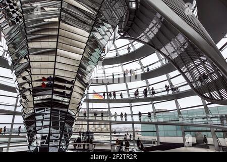 La cupola in cima all'edificio del Reichstag a Berlino. Vista invernale Foto Stock