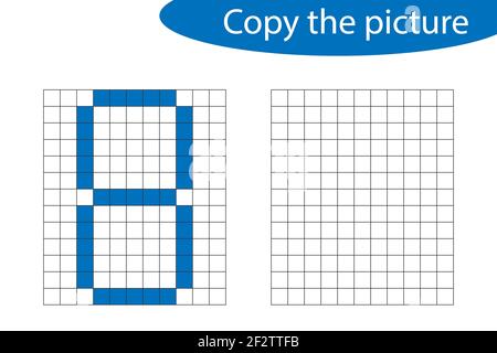 Copiare la foto, pixel art, numero 8 cartoon, disegno il training sulle competenze educative gioco della carta per lo sviluppo dei bambini, i bambini in età prescolare attività Foto Stock