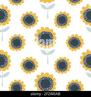 Girasole motivo senza cuciture carino design per tessuto e carta avvolgente. Illustrazione Vettoriale