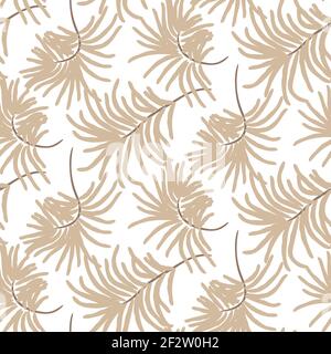 Motivo a molla con foglie tropiche senza cuciture. Design con stampa naturale e sabbioso chiaro. Illustrazione Vettoriale