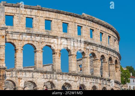 Veduta dell'Anfiteatro Romano di Pola, Croazia Foto Stock