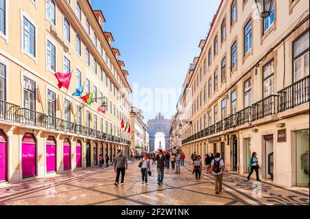 Rua Augusta importante e pedonale a Lisbona in Portogallo Foto Stock