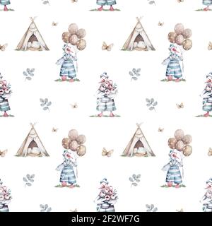 Carino oca con fiori senza cuciture disegno modello Foto Stock