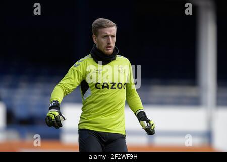 Liverpool, Regno Unito. 13 Marzo 2021. Jordan Pickford numero 1 di Everton in fase di riscaldamento prima della partita a Liverpool, Regno Unito, il 13/03/2021. (Foto di Simon Whitehead/News Images/Sipa USA) Credit: Sipa USA/Alamy Live News Foto Stock