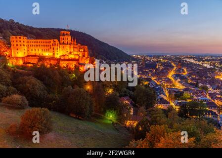 Panorama al tramonto di Heidelberg, Germania Foto Stock