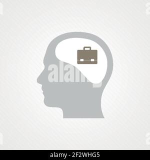 Testa e valigetta. Concetto di business, management, ufficio. Illustrazione vettoriale, design piatto Illustrazione Vettoriale