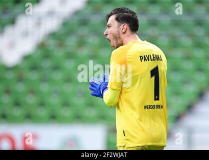 Città di Brema, Germania. 2021. Firo: 13.03.2021 Calcio, 1. Bundesliga, stagione 2020/2021, SV Werder Bremen SVW - FCB FC Bayern Monaco Muenchen goalwart Jiri Pavlenka (Brema) Credit: Tim Groothuis/Witters/via firosportphoto | usage worldwide/dpa/Alamy Live News Foto Stock