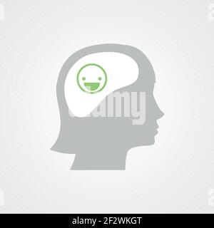 Testa femminile e sorridente felice. Illustrazione vettoriale, design piatto Illustrazione Vettoriale