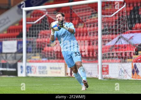 LONDRA, REGNO UNITO. 13 MARZO: Mark Howard of Scunthorpe in azione durante la partita Sky Bet League 2 tra Leyton Orient e Scunthorpe Uniti al Matchroom Stadium di Londra sabato 13 marzo 2021. (Credit: Ivan Yordanov | MI News) Credit: MI News & Sport /Alamy Live News Foto Stock