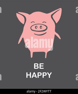 simpatico personaggio emoticon di maiale. Felice Pig. Illustrazione del set vettoriale disegnata a mano. Cartolina di Natale, poster, composizione t-shirt, stampa disegnata a mano. Illustrazione Vettoriale