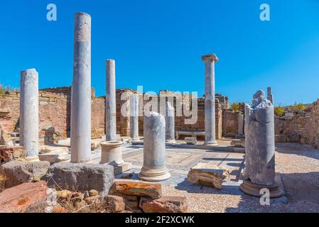 Antiche rovine dell'isola di Delos in Grecia Foto Stock