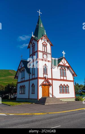 Husavik chiesa in legno sull'Islanda Foto Stock