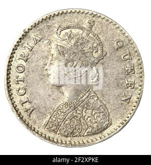 Old Indian Two Anas Coin di 1862 closeup Foto Stock