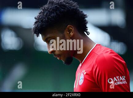 Città di Brema, Germania. Firo: 13.03.2021 Calcio, 1 Bundesliga, stagione 2020/2021, SV Werder Bremen SVW - FCB FC Bayern Munich Muenchen Kingsley Coman (Bayern) Credit: Tim Groothuis/Witters/via firosportphoto | usage worldwide/dpa/Alamy Live News 2021 Foto Stock