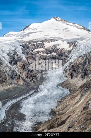 Parco nazionale Hohe Tauern con Grossglockner la vetta più alta della montagna Dell'Austria e il suo ghiacciaio Pasterze Foto Stock
