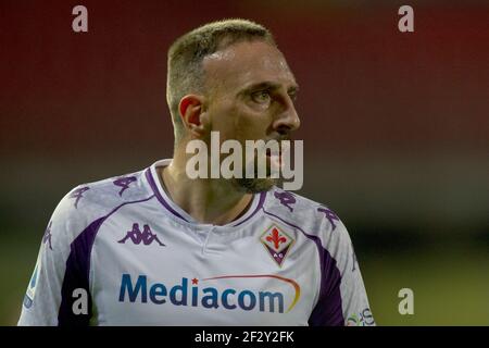 Benevento, Italia. 13 Marzo 2021. Franck Ribery calciatore della Fiorentina, durante la partita della serie italiana UN campionato tra Benevento e Fiorentina risultato finale 1-4, disputato allo stadio Ciro Vigorito di Benevento. Italia, 13 marzo 2021. (Foto di Vincenzo Izzo/Sipa USA) Credit: Sipa USA/Alamy Live News Foto Stock