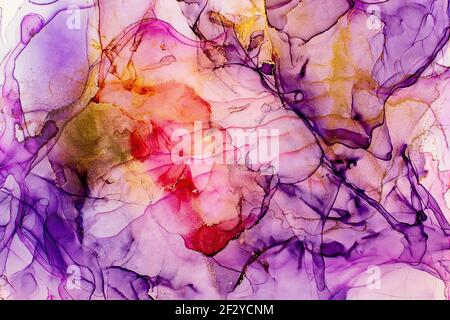 Disegno di sfondo dipinto con trama oro glitter polvere. Astratto blu. Colore cielo, strisce bianche e dorate. Sfondo frost Splash. Inchiostro acqua Mo Foto Stock