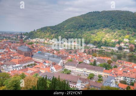 Vista aerea della città vecchia di Heidelberg, Germania Foto Stock