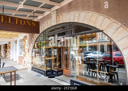 Mudgee centro città e Eltons ristorante e caffè, Mudgee, NSW, Australia Foto Stock