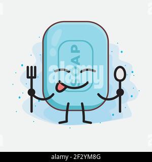 Illustrazione vettoriale del carattere del sapone con il viso carino, le mani semplici e l'arte della linea delle gambe su sfondo isolato. Stile doodle a fumetti piatti. Illustrazione Vettoriale