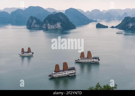 baia di ha long, in vietnam, un sito patrimonio dell'umanità dell'UNESCO Foto Stock