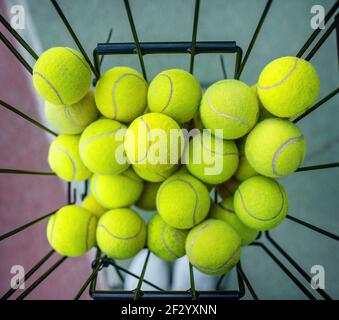 Palle da tennis nel cesto Foto Stock
