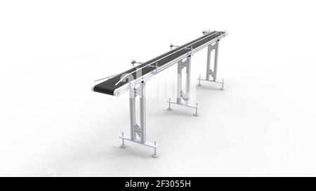 Rendering 3D di una macchina di installazione di produzione di nastri trasportatori, isolata su sfondo bianco Foto Stock