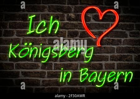 Leuchtreklame, Ich liebe Königsberg in Bayern, Bayern, Deutschland, Europa | Pubblicità illuminata, Io amo Königsberg in Baviera, Germania, e Foto Stock