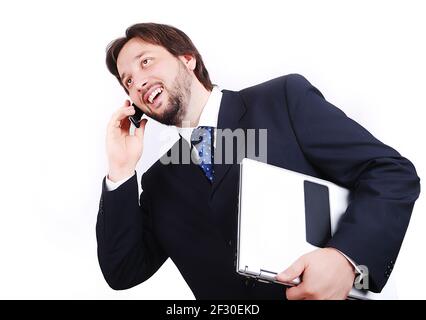 Giovane e attraente standing maschile con notebook Foto Stock